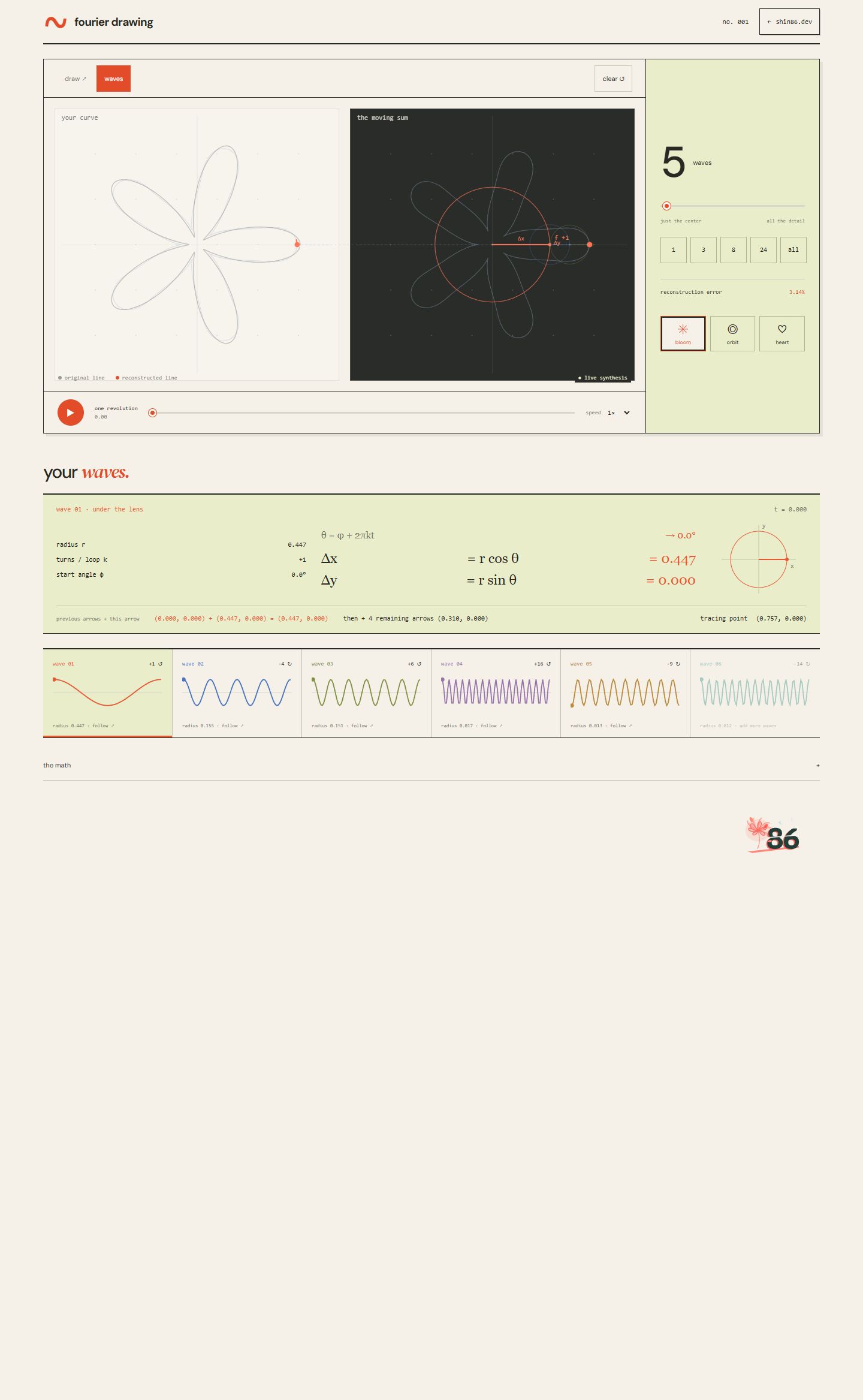 Screenshot of the live Fourier Drawing website